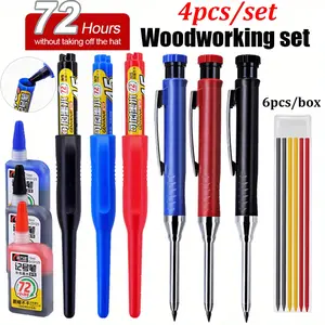 4pcs/set new creative high-quality woodworking set, equipped with deep hole long head marking pen and 2.8mm metal woodworking pencil, used for deep hole marking and drawing, office marking