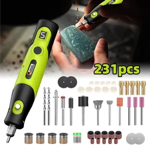 Cordless Mini Rotary Tool Kit, 231pcs Accessories with 5 Speed Settings 5000-18000RPM, USB Rechargeable Grinder Drill for Carving, Cutting & Crafts