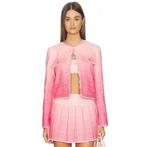 Alice + Olivia Dumont Tweed Boxy Jacket in Ascendent Ombre English Rose