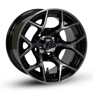 12" Rally Black/Machined Golf Cart Wheels - 12"x7" ET-25 Offset