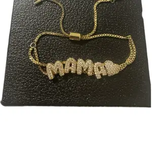 Bubble Name Bracelet - Gold Plated with Cubic Zirconia Stones for Women