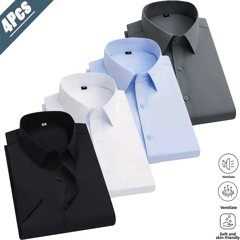 4-pack essential men’s classic dress shirts for all seasons in four colors. Suitable for everyday casual wear and commuting; soft, skin-friendly, breathable fabric that is comfortable and easy to wear long-term. Classic notched lapel design—simple yet sop