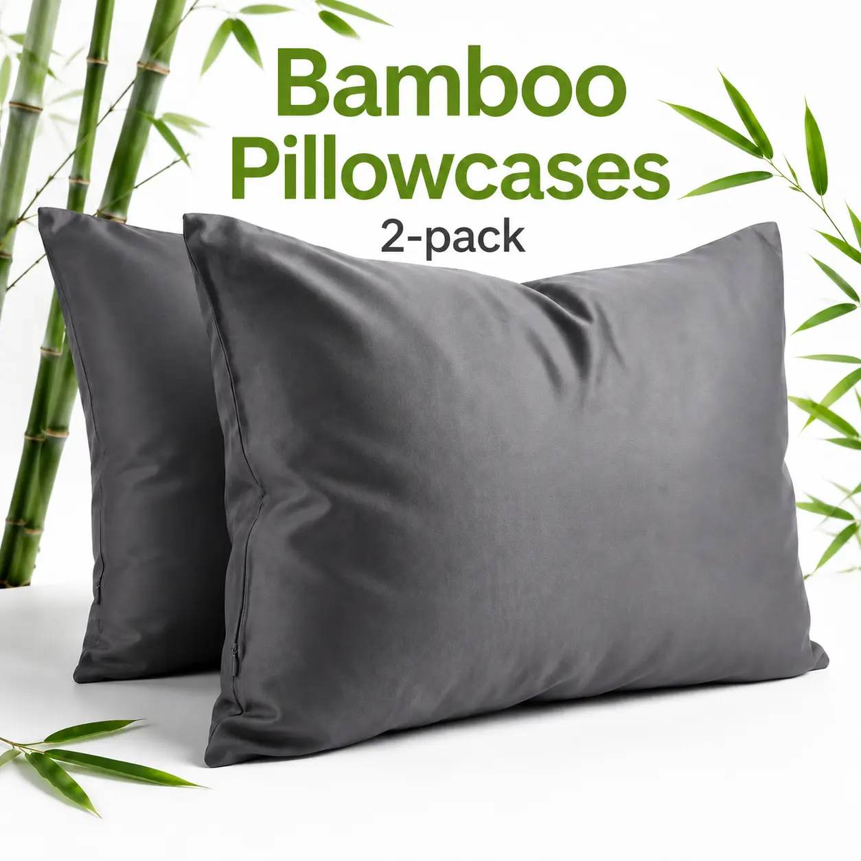 CloudReston Bamboo-Feel Cooling Pillowcases 2 Pack, Soft Breathable Pillow Case Covers with Hidden Zipper, Cozy Bedding for Queen King Bed Pillow