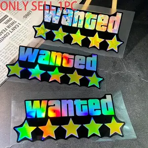 1PC 5-star WANTED Car Stickers, Sticker For Cars, Waterproof Vinyl Decals Laser Cut for Auto SUV Windows, Bumpers, Body, Gift for A Friend (laser and Flower Carbon)