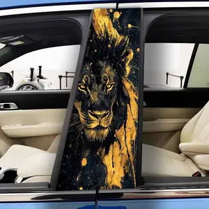 2 pieces B-pillar black and gold lion head art illustration sticker, waterproof and scratch-resistant, Car Accessories, suitable for all models - Audi, Honda, Mitsubishi, Ford, Volkswagen, BMW, Opel, Citroen; sedan, SUV, MPV