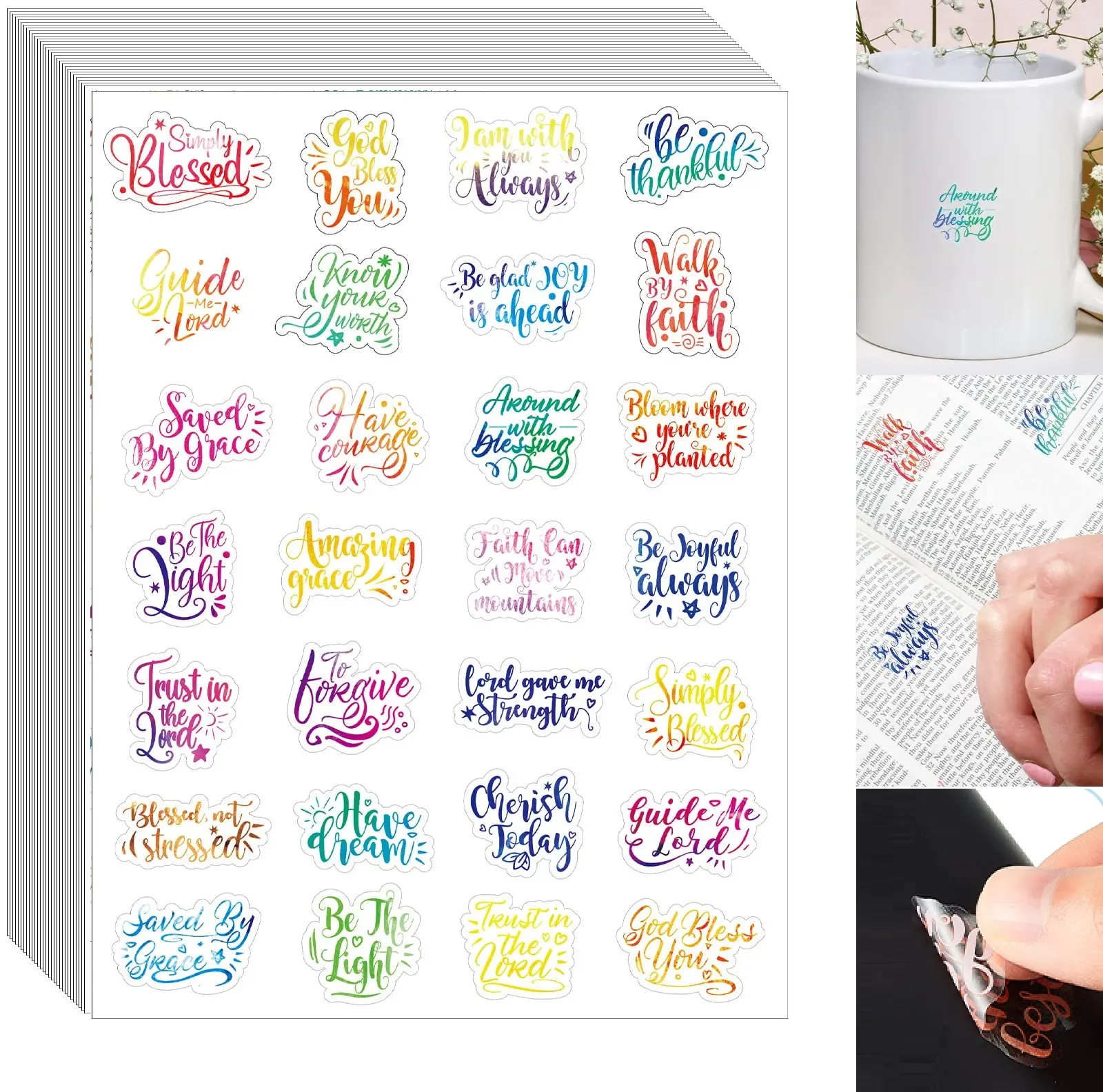 Christmas Gift 840Pcs Inspirational Bible Verse Stickers for Christian Clear Stickers Motivational Verse Stickers Transparent Quotes Sticker Faith Stickers Inspirational Scripture Decals Aesthetic  Stickers Supplies DIY Scrapbook for Bible Journaling