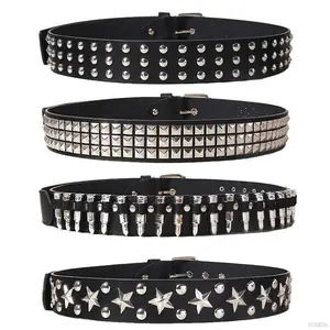 Rivet Belt Black Hot Girl Punk Neutral Personality Men And Women Five-pointed Star Bullet Button Jeans -H