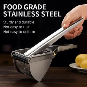 Stainless Steel Potato Ricer and Masher Heavy Duty Commercial Food Masher Ergonomic Comfort Grip Extra Large Capacity Dishwasher Safe Multi-Function for Mashed Potatoes Fruits Vegetables and Juicing Kitchen Tool