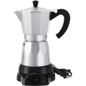 Coffee Pot 6 Cup Electric Espresso Coffee Maker Italian Moka Maker 300ml Portable Aluminum Espresso Machine Cafetera Moka Pot with Detachable Base,  for Home Travel(Aluminum Color)