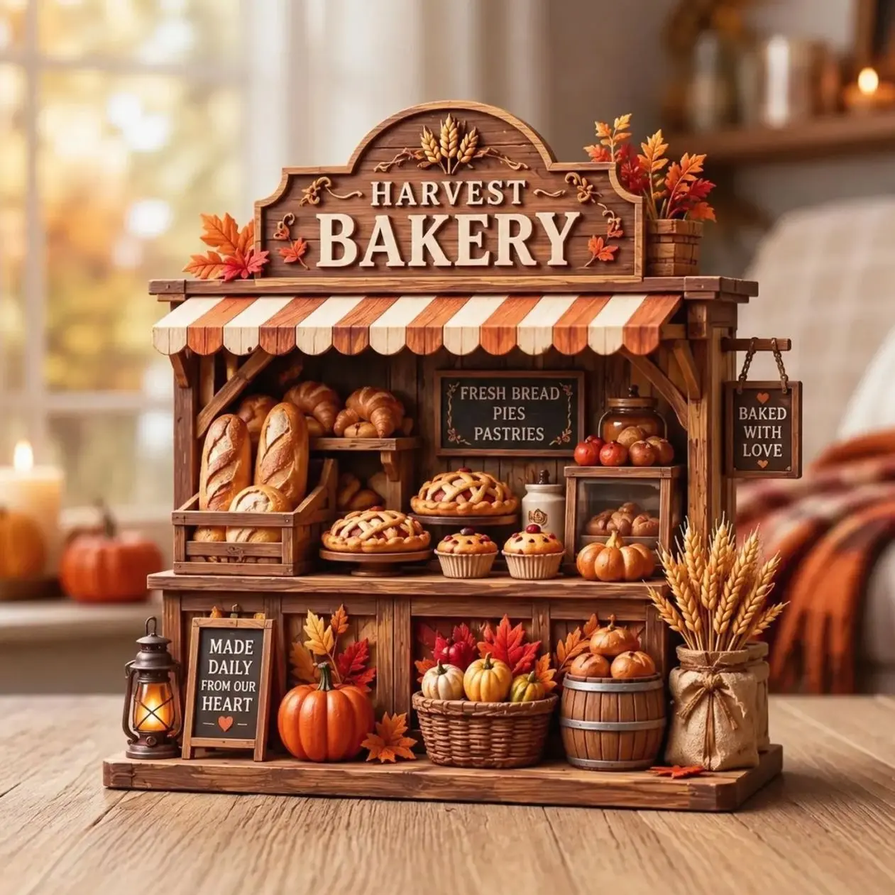 Personalized 2D Flat Wooden Block Bakery Decor, Custom Autumn Bake Shop Sign, Rustic Fall Bakery Shelf Decor, Farmhouse Kitchen Gift