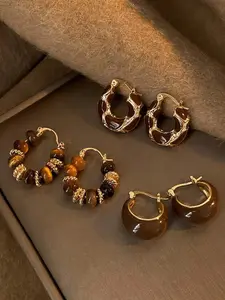 3 Pairs Vintage Dripping Oil U-Shaped Earrings for Women, Simple Ring Earrings, Elegant and Unique Jewelry, Versatile Accessories