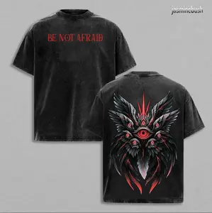 Be Not Afraid Seraphim Angel T-Shirt | Biblical Guardian Angel With Many Eyes | Christian Faith Vintage Washed Oversized Tee | Spiritual Warrior Shirt | Dark Angel Graphic Streetwear | Religious Apparel For Believers USA