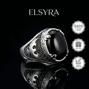 S925 Sterling Silver Eagle Men's Ring with Black Synthetic Gems Animal Ring with Eagle Design, Patriot ring,Biker Eagle Hawk Band Ring, Men's Biker Hawk Super Fly Ring,Perfect for Daily Wear, Exquisite and Unique Style Accessory, Black Onyx Luxury,