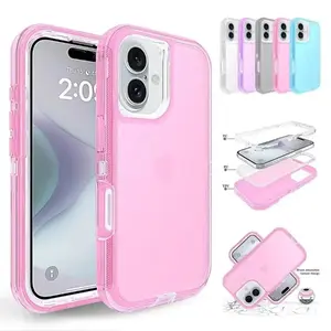 3IN1 High Quality Otter Hybrid Armor Box Case For IPhone16E 16 15 14 Plus 13 Pro Max Shockproof Clear Rugged Protect Cover