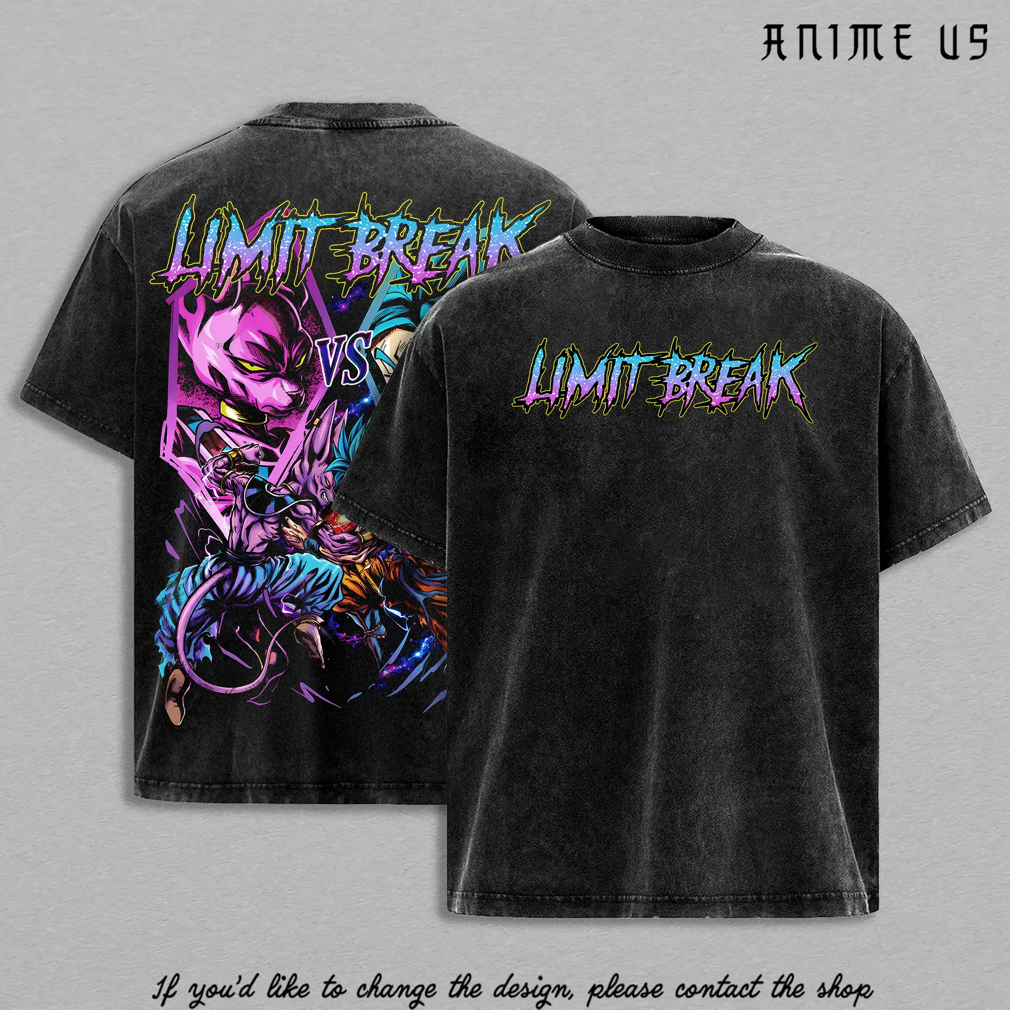Limit Break Kakarot vs Beerus God of Destruction Vintage Washed Tee | Purple Destroyer vs Blue Warrior Anime Shirt