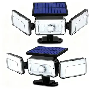 Solar LED Flood Lights with 3 Adjustable Heads, 2 Pack Waterproof Motion Sensor Lights for Home Perimeter