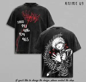 Retro Vintage Ken Kaneki Tokyo Ghoul Anime Washed T-Shirt Unisex Anime Manga Washed Heavy Cotton T-shirt Top Clothing Menswear Soft Classic