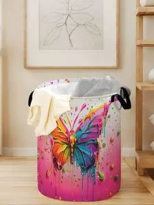 Butterfly Print Decorative Laundry Basket with Handle, Durable Foldable Clothes Storage Bin, Large Capacity Toy Organizer for All Seasons