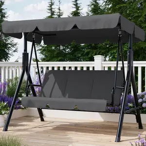3-Seat Heavy-Duty Outdoor Porch Swing with Adjustable Canopy, Metal Frame, Polyester Components and Stand, Adult Patio Swing Chair, Ideal for Garden and Backyard, Three Seats