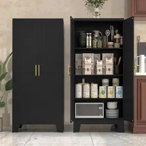 61-in Freestanding Storage Cabinet - Double Magnetic Doors, Adjustable Interior Shelves, Sturdy Steel Frame, Modern Wooden Sideboard, Kitchen Organizer Storage, Household Items Organizer for Kitchen, Dining Room, Adjustable Tall Cupboards, All-Steel Tall