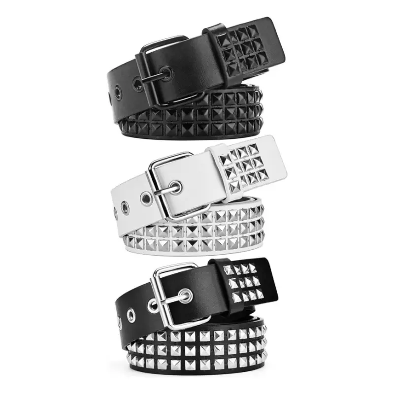Unisex 3-Piece Rivet PU Leather Belts with Metal Buckle, Adjustable Punk-Style Belts for Street Style, Gothic Dressing, Belt