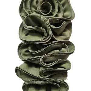 Patch Party Club OLIVE GREEN Satin Rose Appliqué Size 10 Sew-on Luxe Layered Petal Embellishments for Couture Crafting Fashion DIY Perfect for Jackets Hoodies Shoes and More