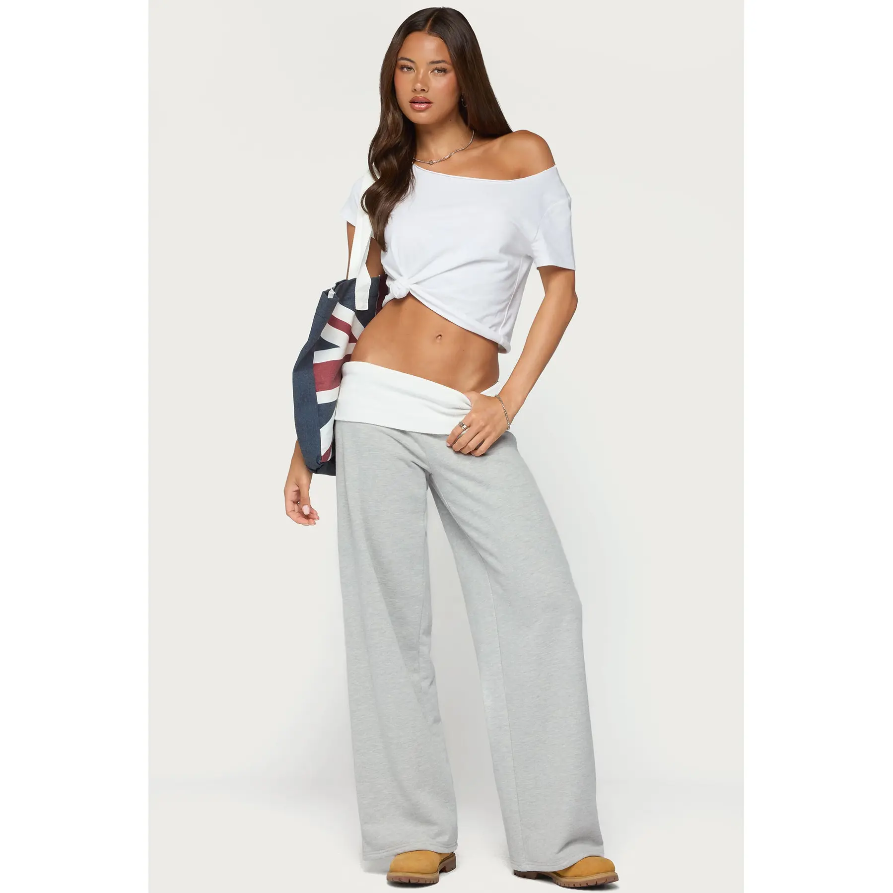 Idha Contrast Foldover Baggy Sweatpants