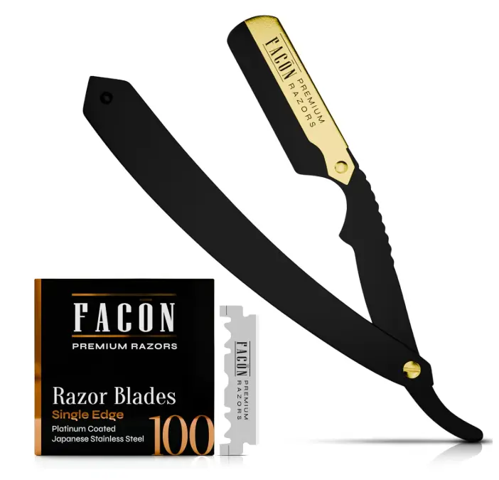 Facón Straight Razors for Men - Professional Barber Straight Edge Razor Kit with 100 Blades, Classic Stainless Steel Barbero Shaver for a Smooth & Precise Shave, Premium Barber Razor for Men's Shaving