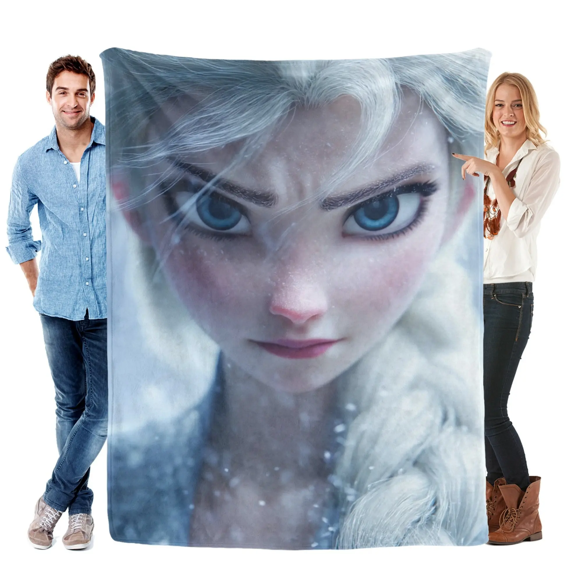 [SummerVibes] DISNEY CLASSIC Frozen Elsa Soft Flannel Blanket, Cinematic Close-Up 2D Print Cozy Throw for Bed, Couch, Office Nap & Kids Room Decor