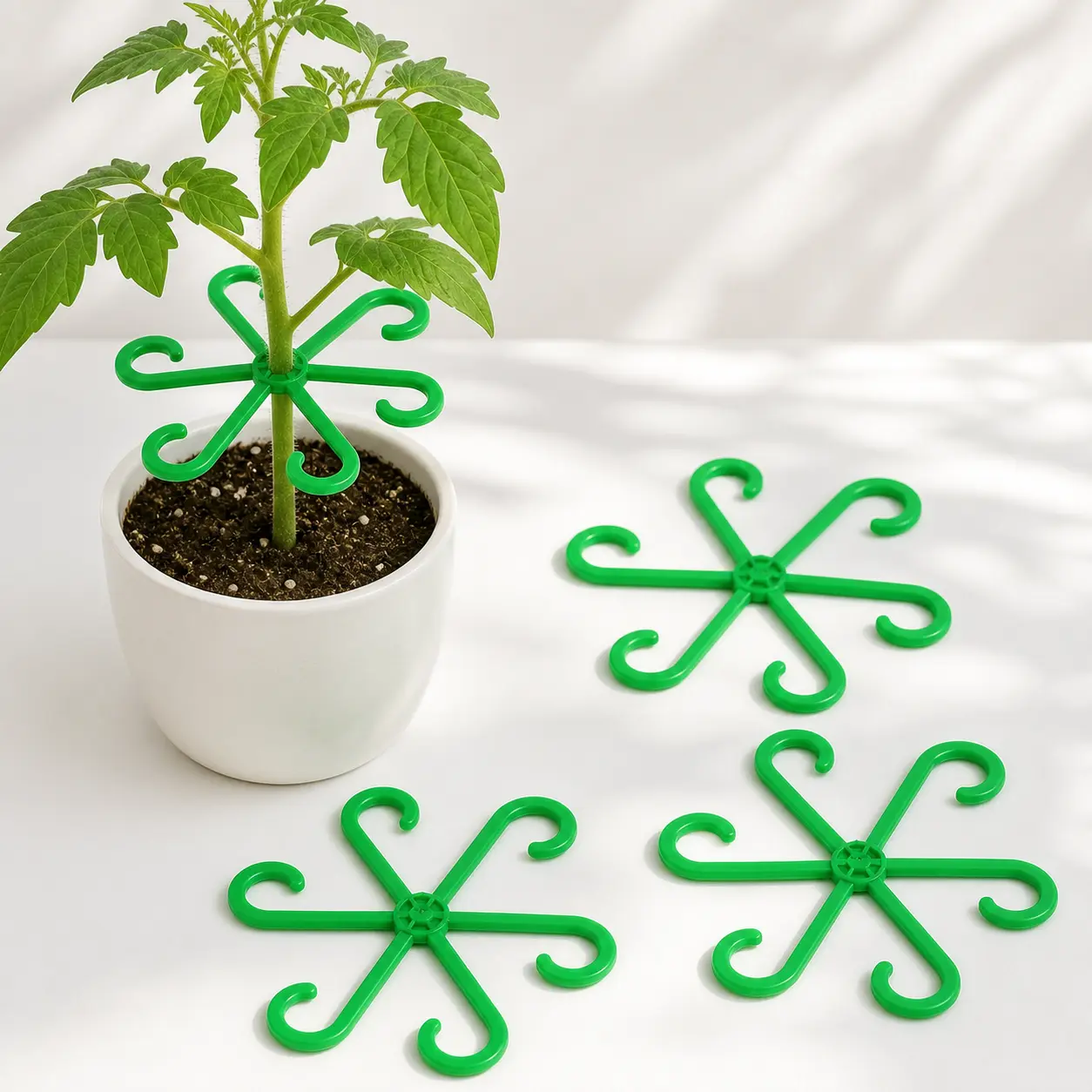 Green Plant Support Cages for Small Potted Stems, 4 Pack