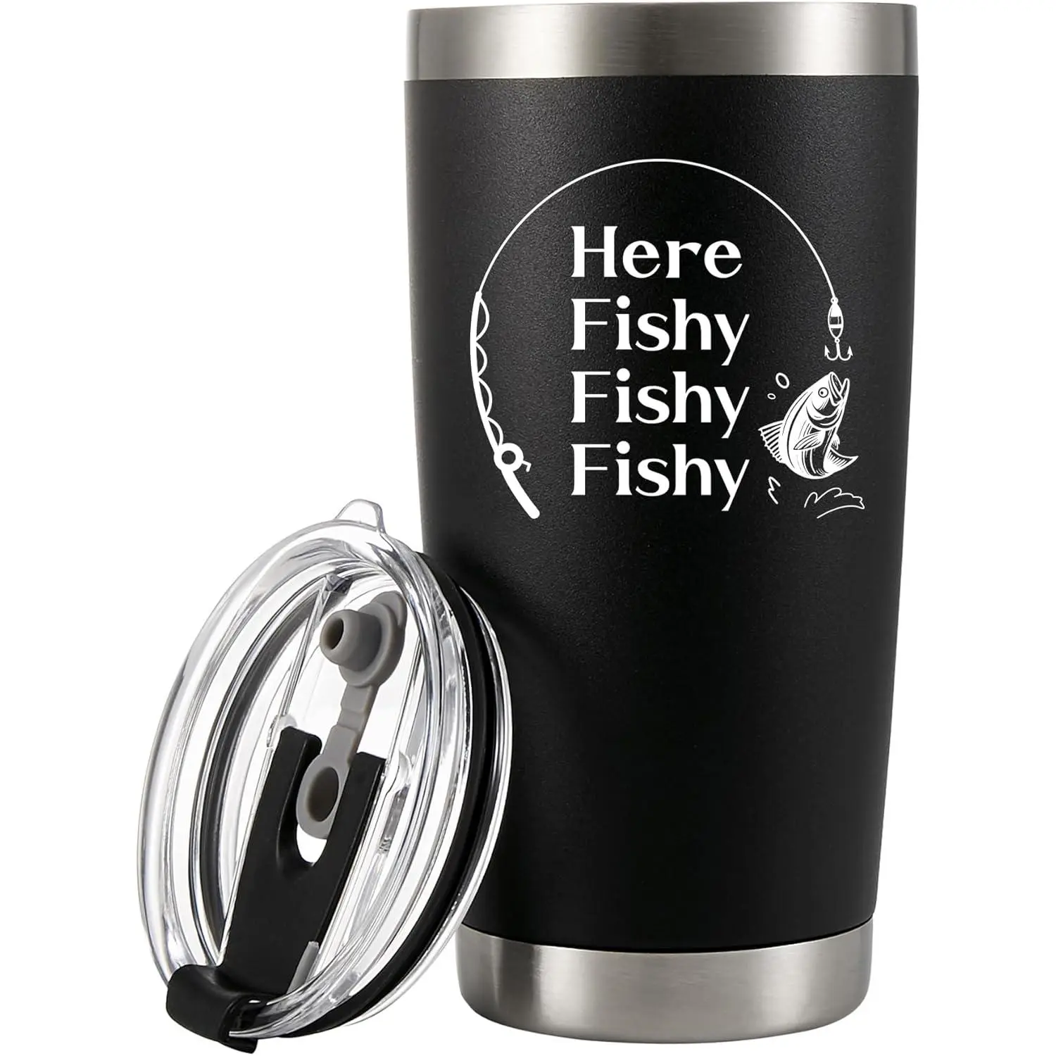 Here Fishy Fishy Fishy Fisherman Tumblers Fishing Gifts To Husband Dad Grandpa Boyfriend Vacuum Insulated Tumbler 20 oz 20 OZ Stainless Steel Tumbler