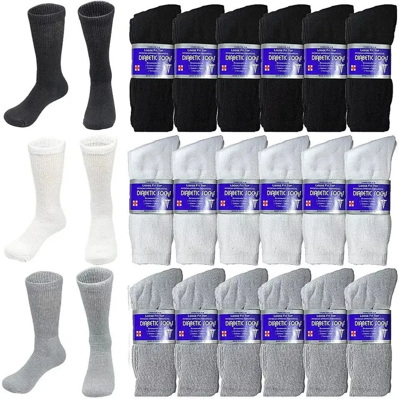 DIAMOND STAR Unisex Crew Socks for Adults - 3-12 Pairs Medical Healthcare Cotton Crewsocks, Loose Fit Top, Cushioned Crew Socks, Breathable Plain, 7% Polyester 7% Elastane, Machine Wash Warm, Smooth Toe Seam, Gentle Foot Hug, All Seasons