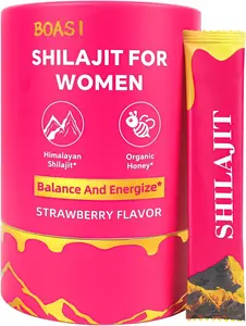 30 Sticks Strawberry Shilajit Honey Sticks for Women,Shilajit for Women with Shatavari & Saffron,for Hormonal Balance