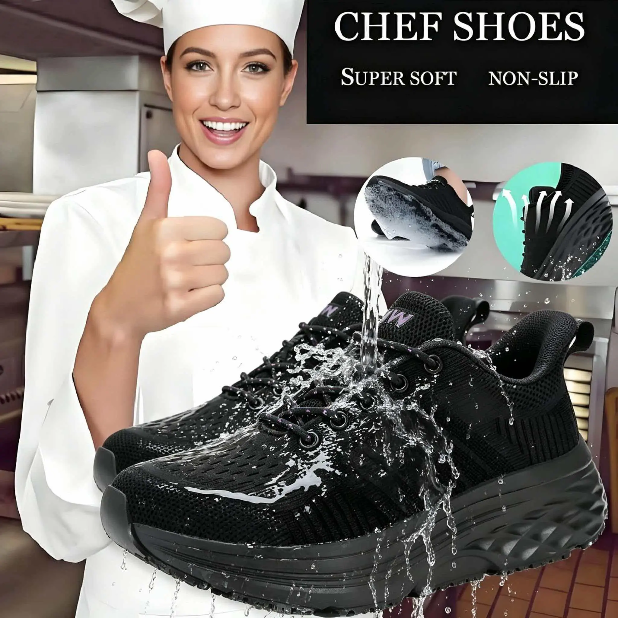 Women's Professional WorkFootwear, Waterproof Non-Slip Kitchen ChefShoes, Oil-Resistant, Splash-Resistant, Durable Safety Shoes,summerwins,summeroutfits,vacationoutfits ,beachoutfits