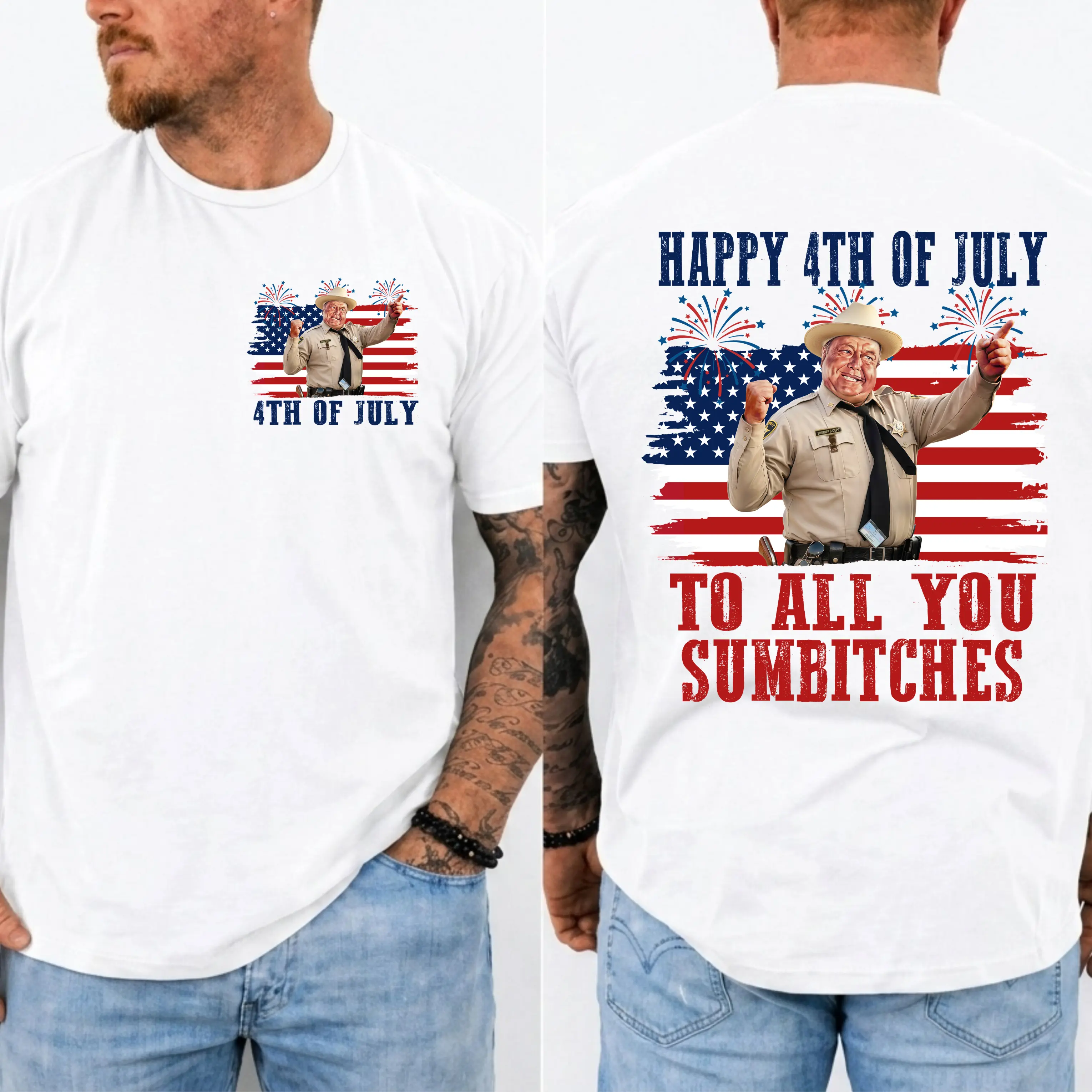 Happy 4th Of July To All You Sumbitches Shirt, Smokey And The Bandit Movie Shirt, Classic Movie Quote Tee, Funny Show Fireworks T-Shirt for Independence Day, MADE IN USA
