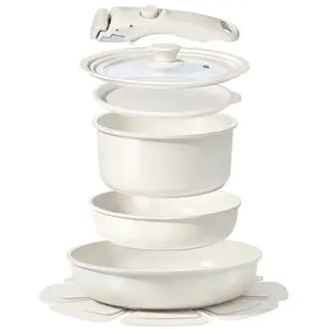 GIPP 8Pcs Cookware Sets with Removable Handle, Ceramic Cookware Sets Oven & Dishwasher Safe,Pots and Pans Set Non Stick,Induction Cookware,Kitchen Cooking Set GIPPHAU