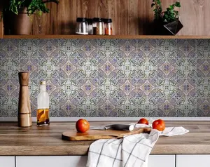 HomeRoots Muted Pastel Scroll Green Removable Wall Tiles, 6x6 in Peel-and-Stick Decorative Tiles for Bathroom, Model 400102