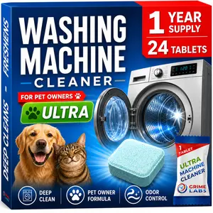 Washing Machine Cleaner Ultra – Pet Owners Edition | Deep Cleaning & Freshening | Removes Odors & Residue from Pet Laundry | Front & Top Load Washers HE Supported | 24 Tablets 1 Year Supply GRIME LABS