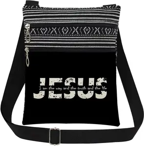 Jesus Scripture Letter Print Crossbody Bag Perfect Christian Gift for Sisters Outdoor Tarvel Adjustable Purse Bible Verse Print Purse Easter Christian Gatherings Shoulder Bag (Black)
