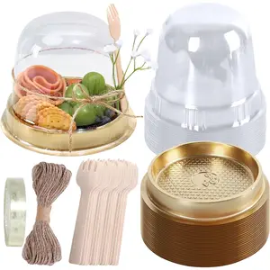 [Clear Charcuterie Cup] 50 Sets Clear Plastic Cupcake Container with Mini Wooden Spork Rope,Disposable Individual Charcuterie Cup Set for Graduation Dessert Display Charcuterie Grazing Table Catered Event Wedding,Hand Tools Kits,Springtok Transparent Dome