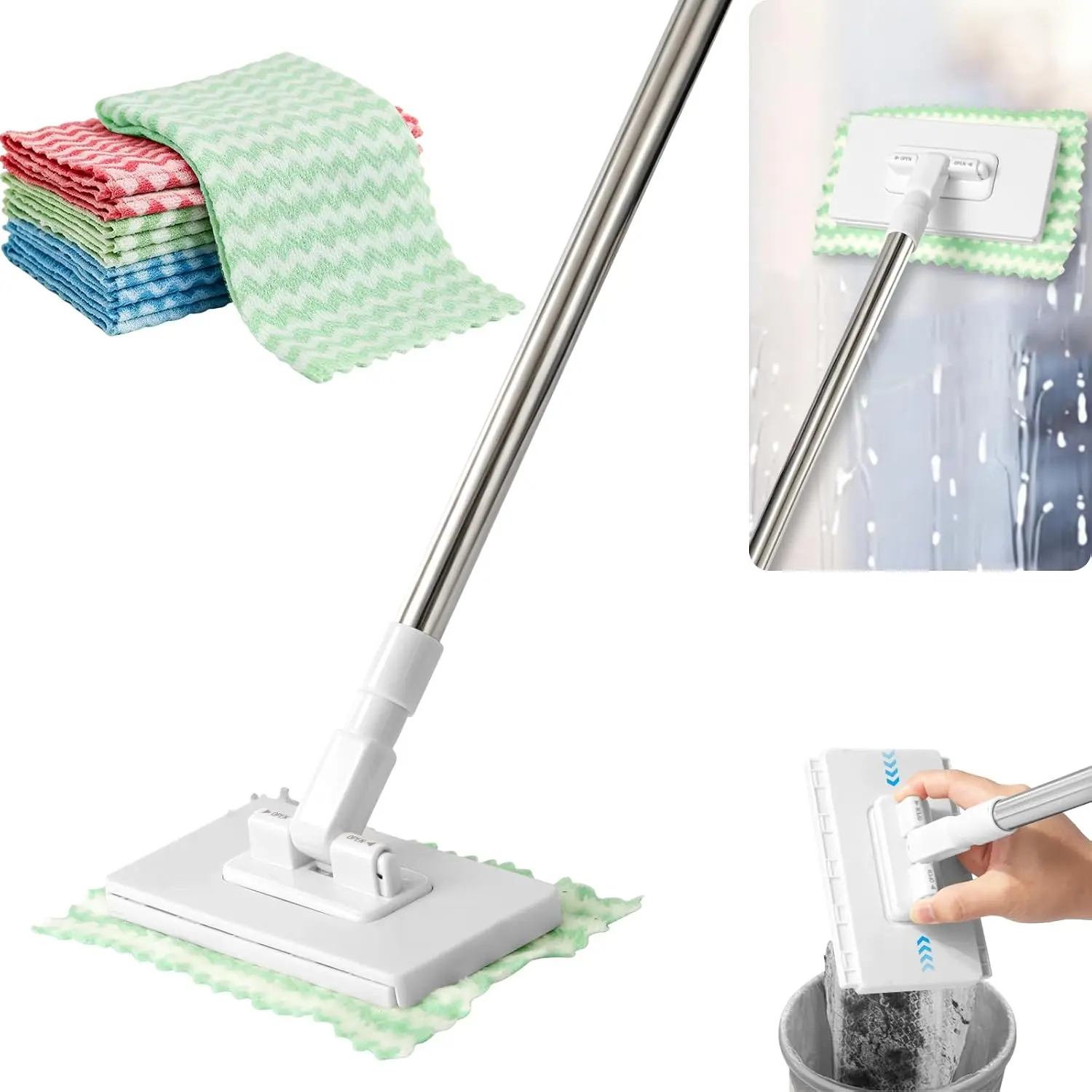Disposable Snap Grip Mini Mop - 55" Extendable Lazy Mop for Wall Cleaning, Pet Hair Removal, Tight Corners, Hardwood & Marble Floors with 20 Reusable Pads, Reusable Pad