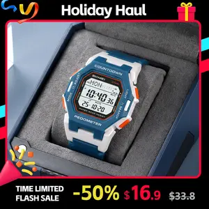 SKMEI Unisex Digital Watch with Pedometer Step Counter, 49mm Large Display Sport Watch with Stopwatch, Countdown Timer, 5 Alarms, LED Backlight, ABS Case, TPU Band, Water Resistant for Daily Use (5ATM) Watch for Running, Walking, and Everyday Wear