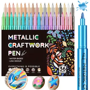 Metallic Paint Markers 12/24/36 Colors, Acrylic Paint Pens, Art Markers for Rock Painting, Ceramic, Wood, Canvas, Plastic, Glass, Stone, Calligraphy, Card Making, DIY Crafts,1mm Nib
