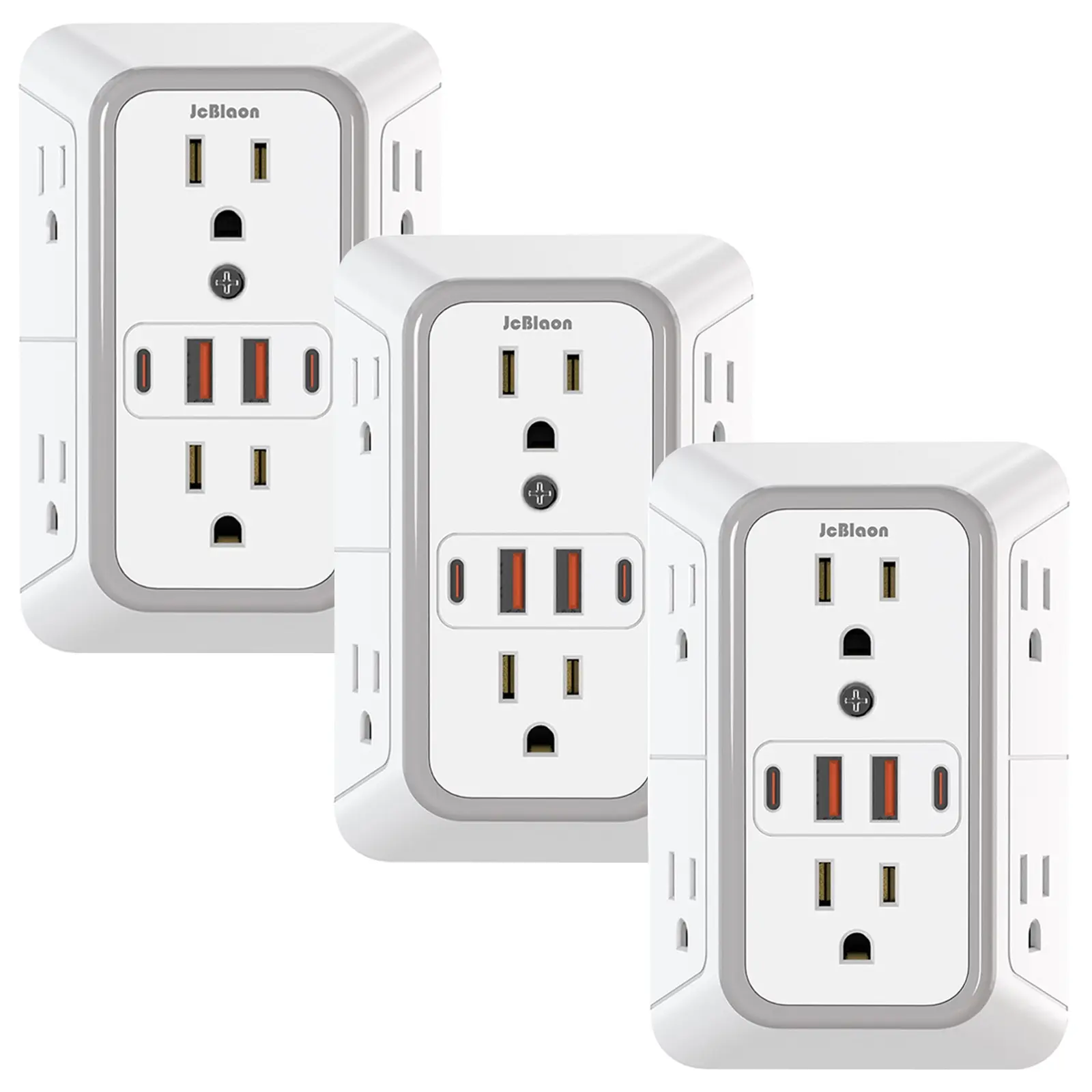 3-Sided Multi-Plug USB Wall Charger, 6-Outlet Surge Protector Power Strip with 4 USB Ports, Multiple Sockets Power Outlets Strip Adapter, Multi Outlets Surge Protector Power Strips for Home, Travel and Office Use