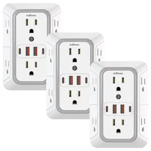 USB Wall Charger and, 6-Outlet Surge Protector with 4 USB Ports, 3-Sided Multi-Plug Adapter Power Strip for Home, Travel and Office Use USB Ports Socket Multiple Sockets Power Outlets Strip