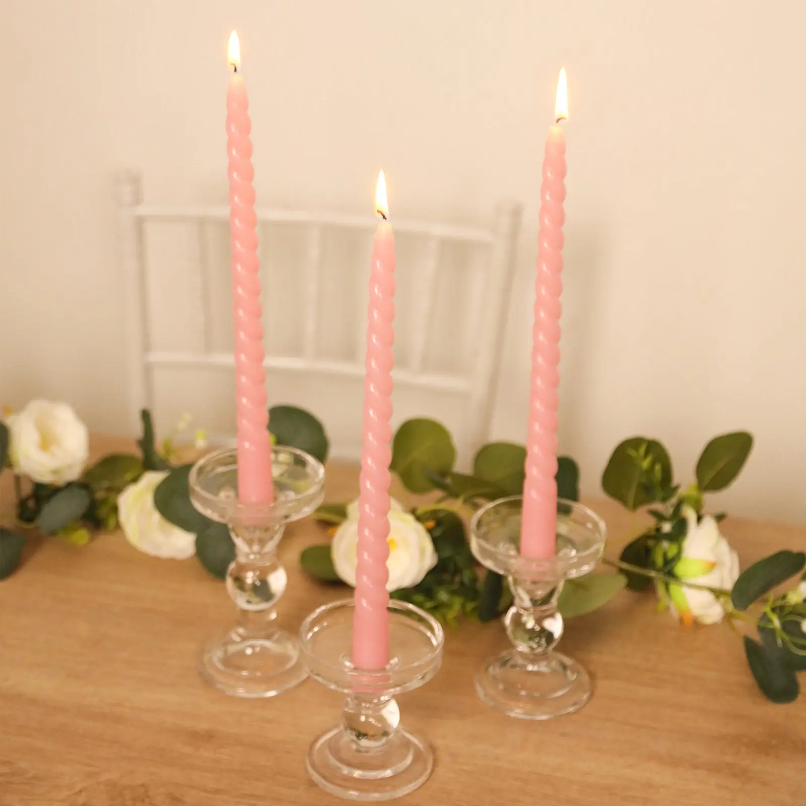 12-Pack 11" Pink Premium Unscented Taper Candles - Spiral Long-Burn Wick Design, Dinner Candle Sticks for Home Decoration, Birthday Use, 11 Inches