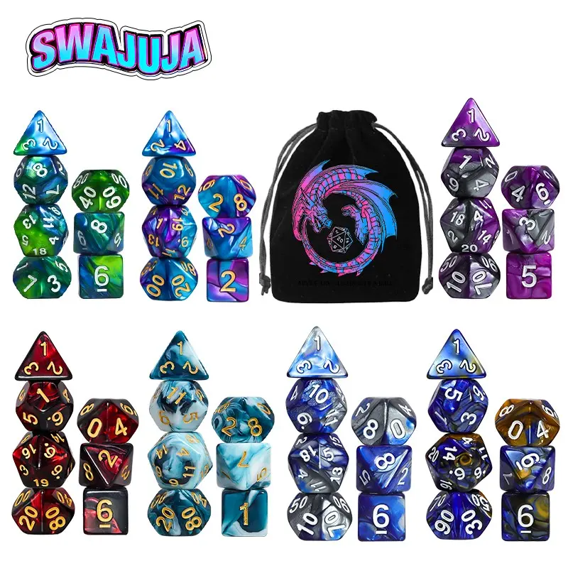 49 Pcs DND dice Polyhedral Dice Set with a colorful velvet dragon pouch - includes d4, d20, d12, d%, and numbered dice (1-10), suitable for tabletop RPG games, an ideal gift for gaming enthusiasts, Dice Bulk