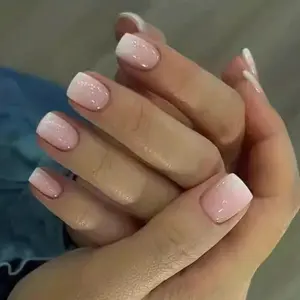 Curvlife short squoval Press On Nails milky glossy shiny ombre Easy Apply Nail Art