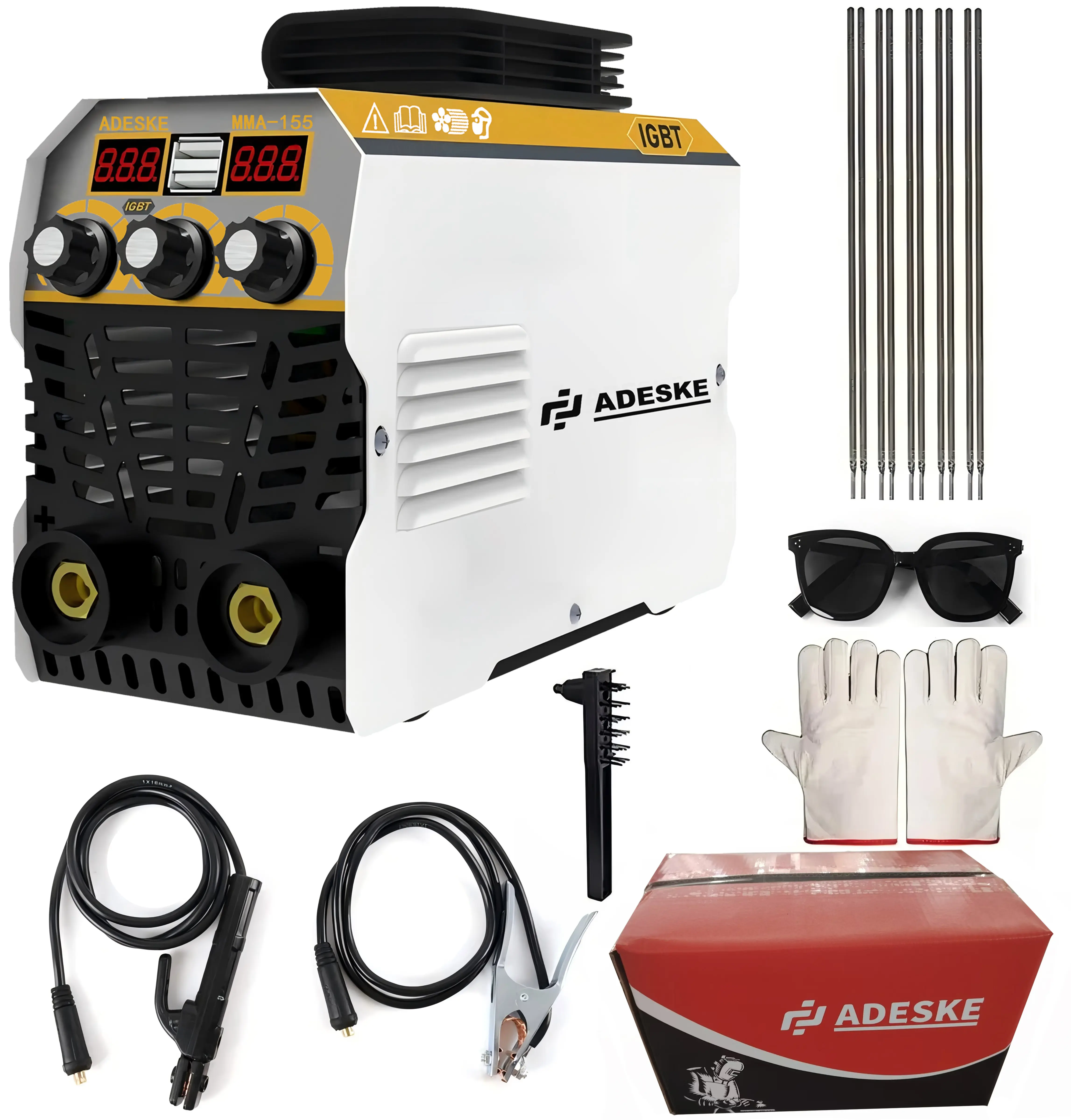 ADESKE Mini 155A Stick Welder, Portable MMA Arc Welding Machine, 110V/220V Dual Voltage, Digital Display, Complete Welding Kit