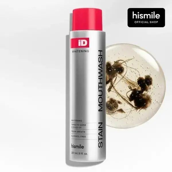 Hismile iD Stain Whitening Mouthwash 237ml | Teeth Whitening, Freshens Breath & Inhibits Bacteria Growth with Essential Oils | Portable for Daily Use | Whiten. Freshen. Deep Clean.